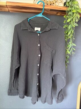 American Eagle Black Gauze Button-Up Shirt